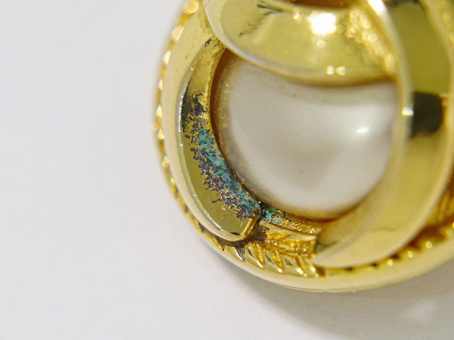 Chanel CC Logo Faux Pearl Earrings Gold Plated White — view 4