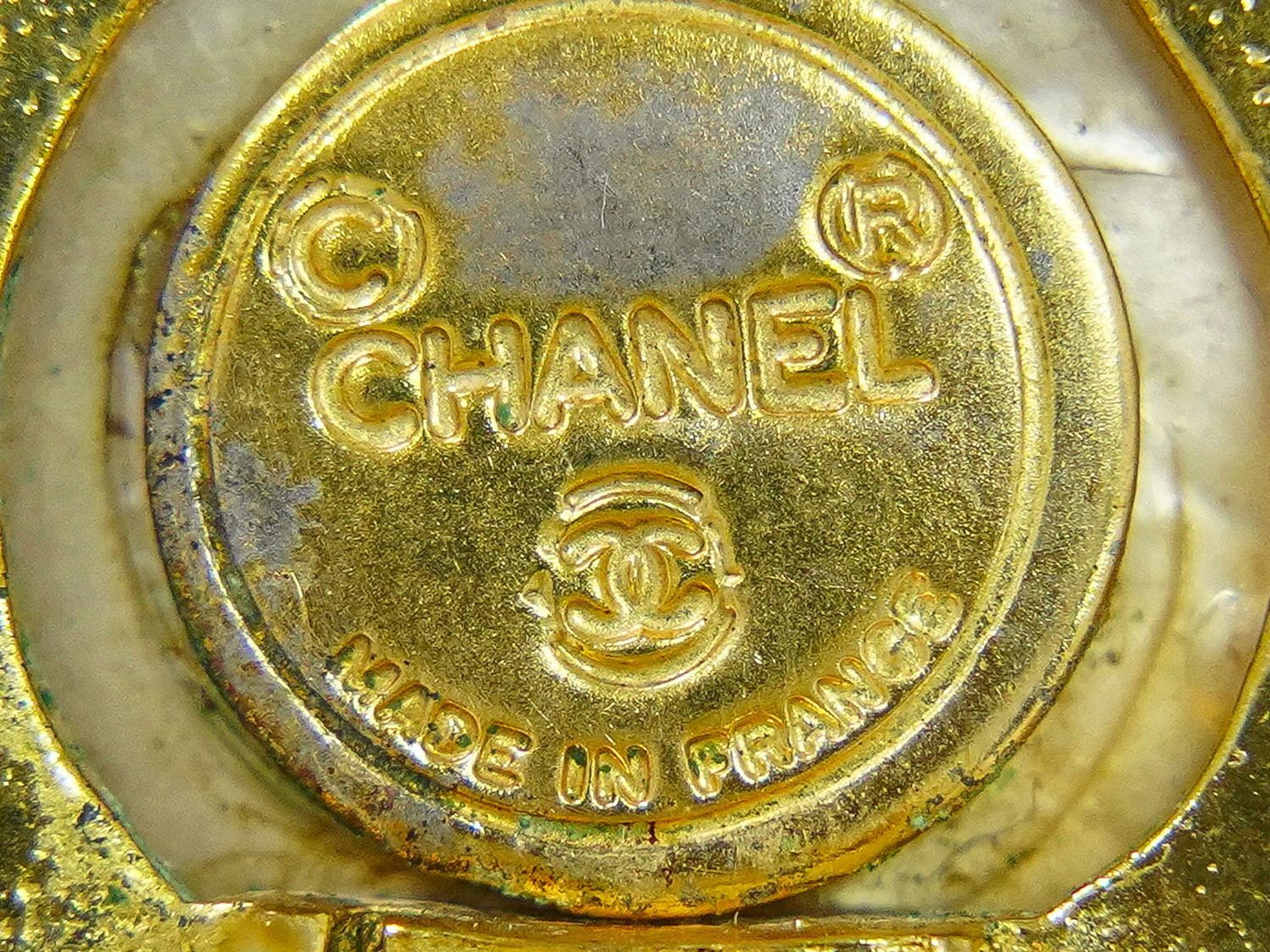 Chanel CC Logo Faux Pearl Earrings Gold Plated White — view 9