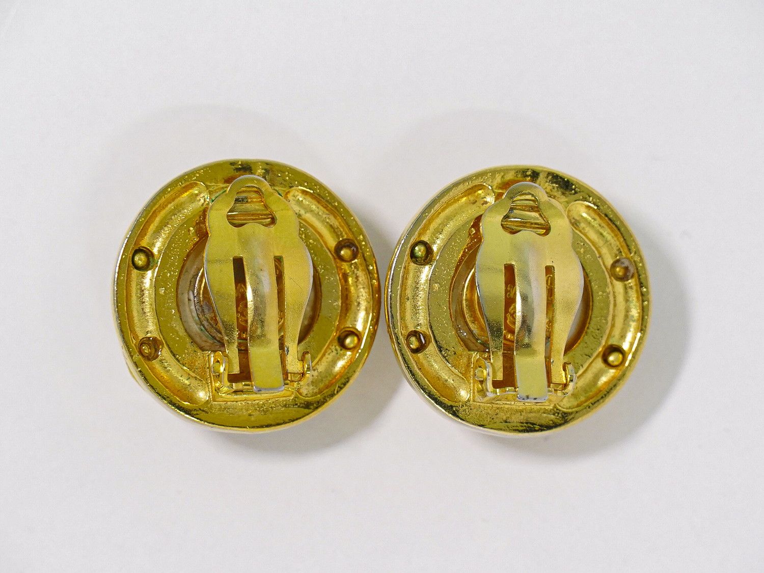 Chanel CC Logo Faux Pearl Earrings Gold Plated White — view 2