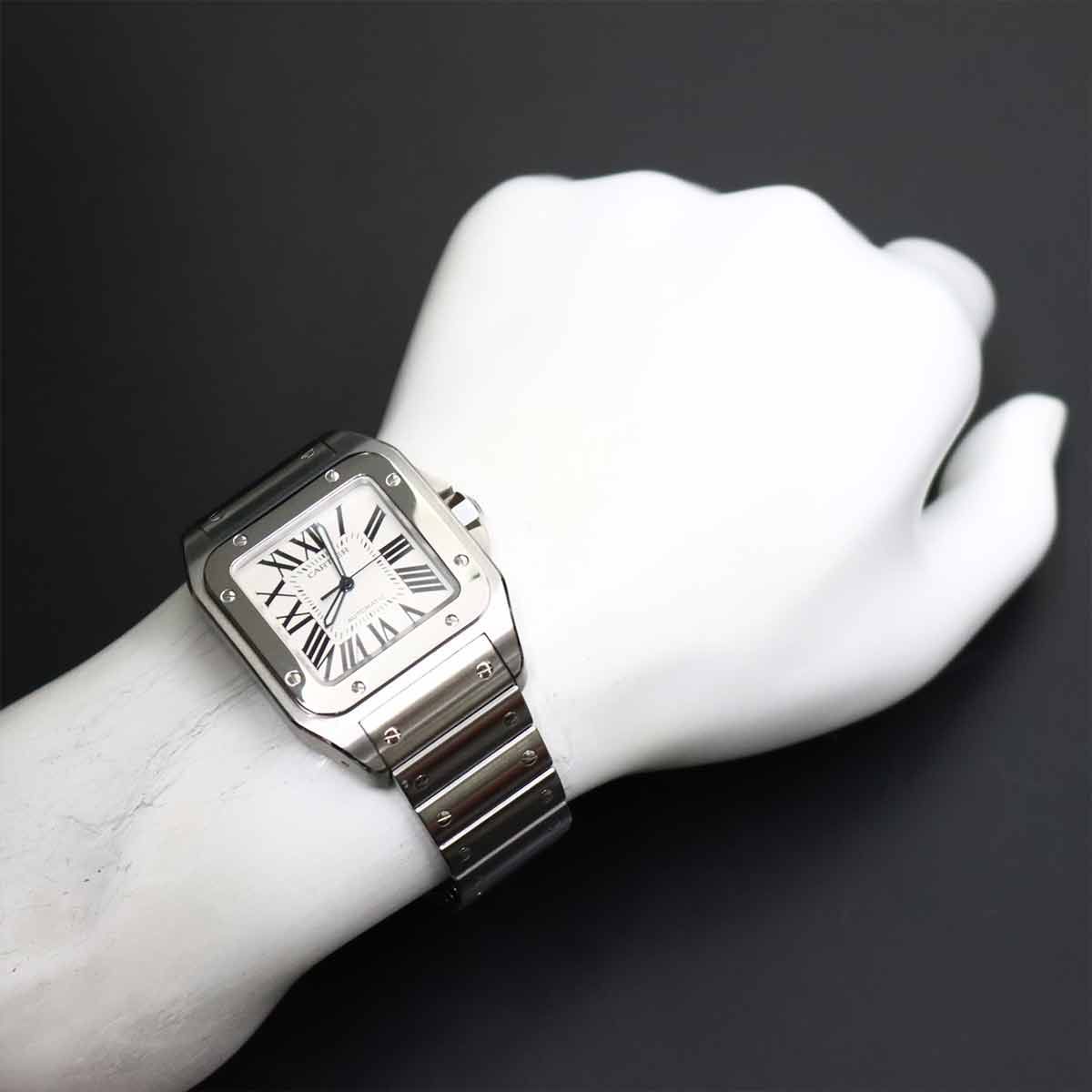 Cartier Santos 100 LM Watch Silver Automatic — view 4