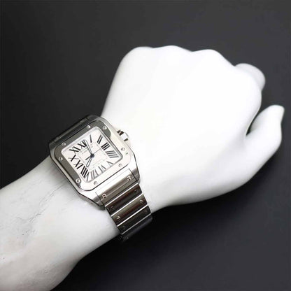 Cartier Santos 100 LM Watch Silver Automatic — view 4