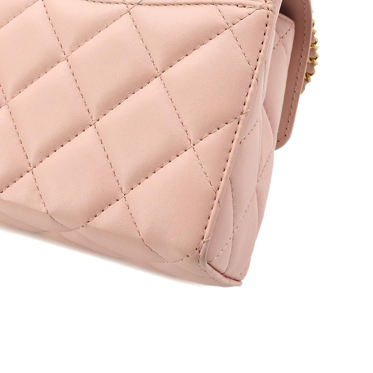 Chanel Quilted 2-Way Hand Chain Shoulder Bag Lambskin Pink Gold — view 9