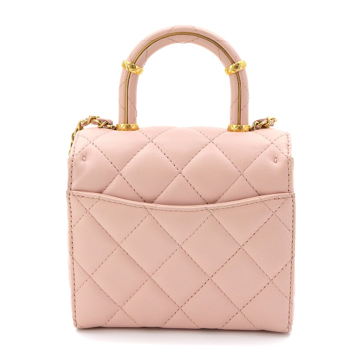 Chanel Quilted 2-Way Hand Chain Shoulder Bag Lambskin Pink Gold — view 2