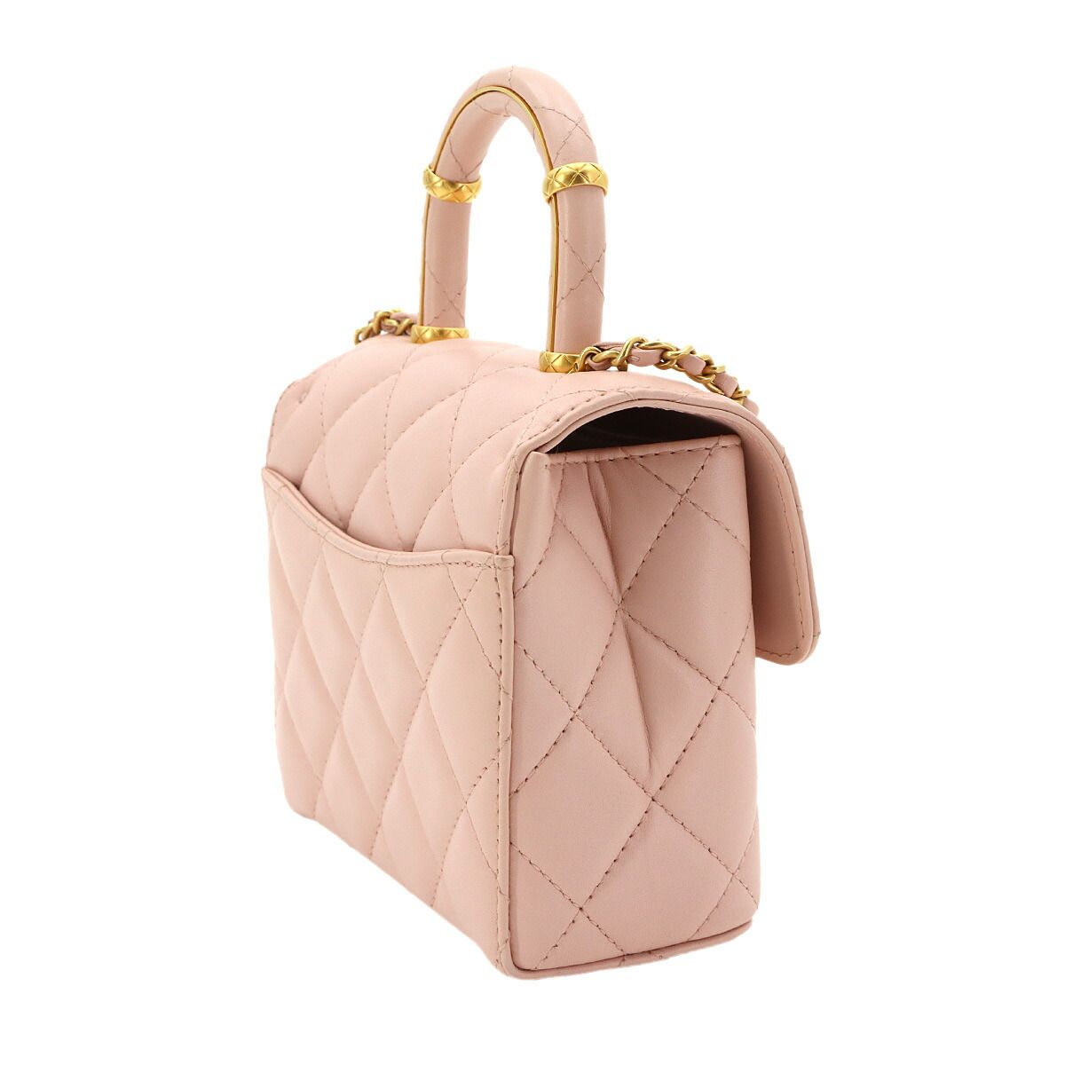 Chanel Quilted 2-Way Hand Chain Shoulder Bag Lambskin Pink Gold — view 3