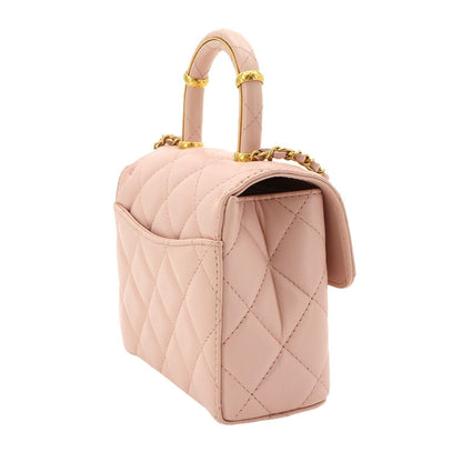 Chanel Quilted 2-Way Hand Chain Shoulder Bag Lambskin Pink Gold — view 3