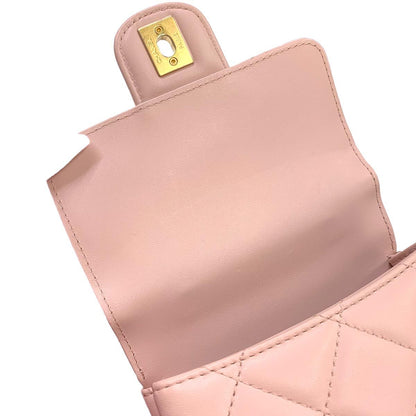 Chanel Quilted 2-Way Hand Chain Shoulder Bag Lambskin Pink Gold — view 8