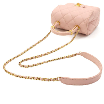 Chanel Quilted 2-Way Hand Chain Shoulder Bag Lambskin Pink Gold — view 5