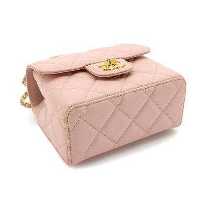 Chanel Quilted 2-Way Hand Chain Shoulder Bag Lambskin Pink Gold — view 4