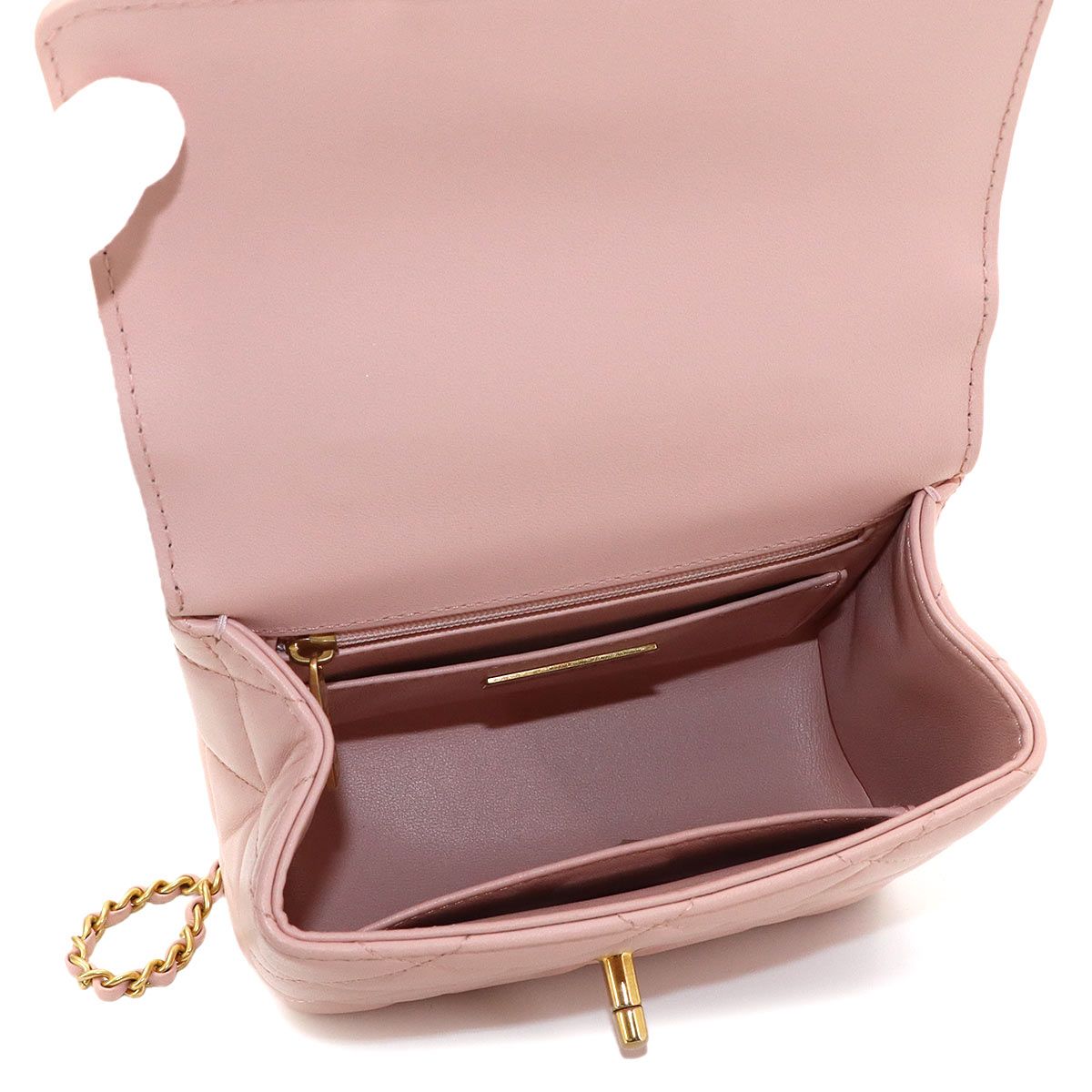 Chanel Quilted 2-Way Hand Chain Shoulder Bag Lambskin Pink Gold — view 6