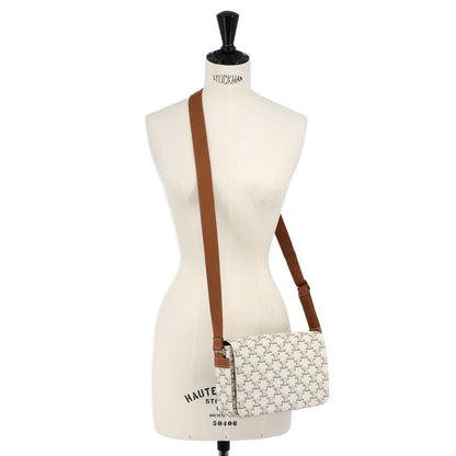 Celine Triomphe Flap Messenger Shoulder Bag Leather Ecru — view 9