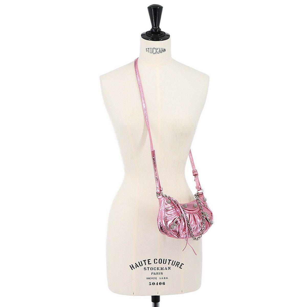 Balenciaga le Cagole Mini 2-Way Chain Shoulder Bag Leather Metallic Pink — view 9