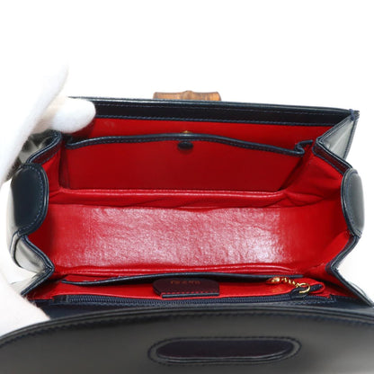 Gucci Bamboo 2-Way Hand Shoulder Bag Leather Navy 000 Gold Vintage — view 7