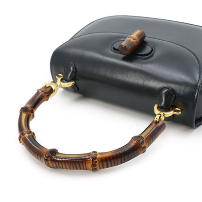 Gucci Bamboo 2-Way Hand Shoulder Bag Leather Navy 000 Gold Vintage — view 6