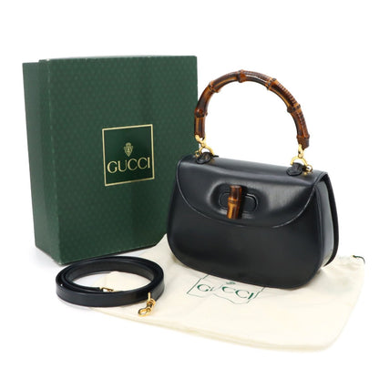 Gucci Bamboo 2-Way Hand Shoulder Bag Leather Navy 000 Gold Vintage — view 2