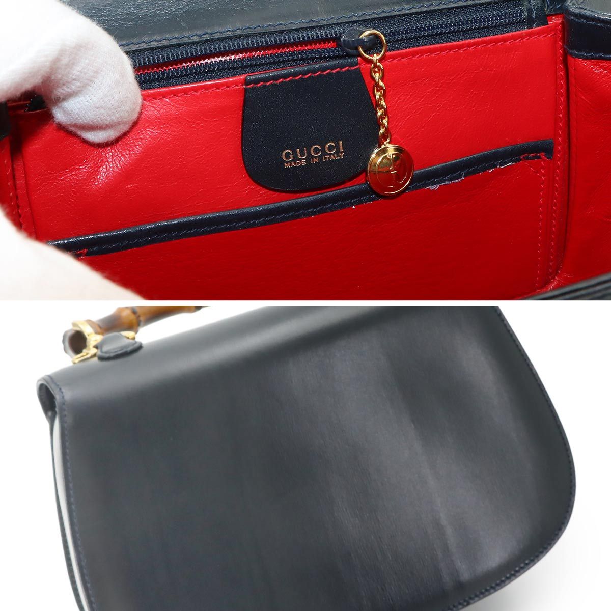 Gucci Bamboo 2-Way Hand Shoulder Bag Leather Navy 000 Gold Vintage — view 8