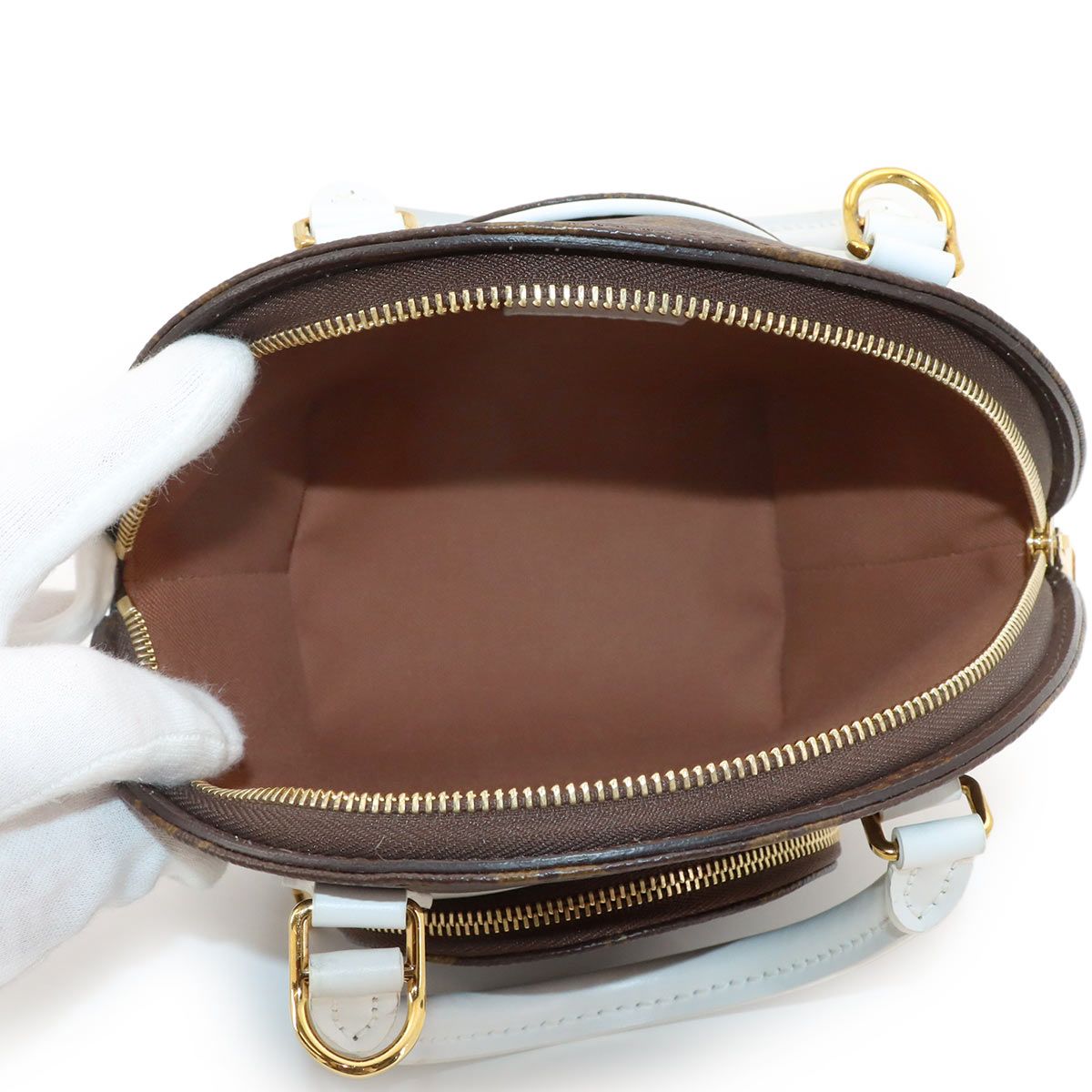 Louis Vuitton LV Match Monogram Ellipse BB 2-Way Hand Bag Leather Brown White — view 7