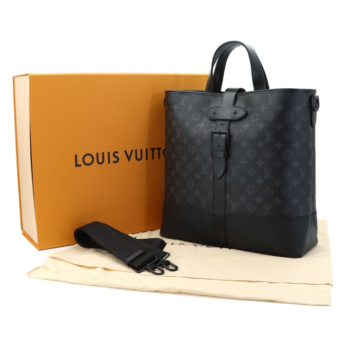Louis Vuitton Monogram Eclipse Saumur 2-Way Tote Shoulder Bag Black — view 2