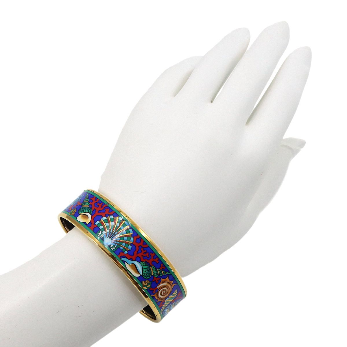 Hermes Enamel GM Bangle Bracelet Blue Multicolor Gold Email GM — view 5