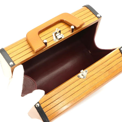 Chanel Wood Vanity Hand Bag Leather Brown Black Silver Vintage — view 6