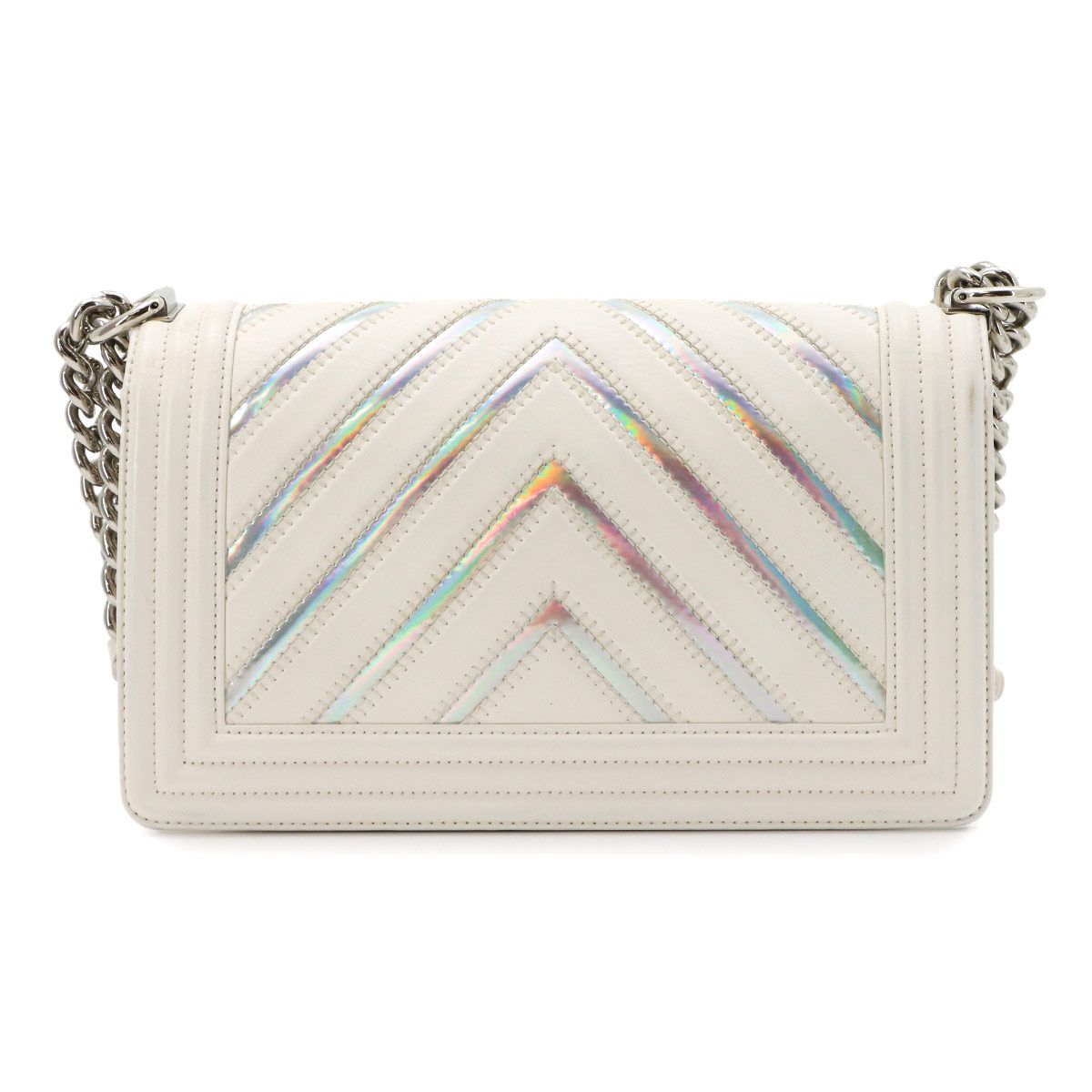 Chanel Chain Shoulder Bag Leather White Chez Blanc Stitch Silver — view 2