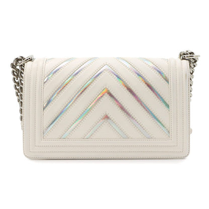 Chanel Chain Shoulder Bag Leather White Chez Blanc Stitch Silver — view 2