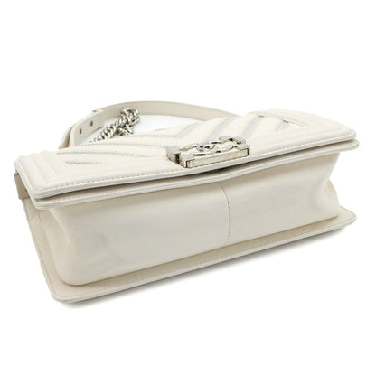 Chanel Chain Shoulder Bag Leather White Chez Blanc Stitch Silver — view 4