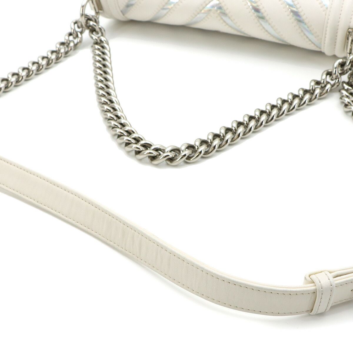 Chanel Chain Shoulder Bag Leather White Chez Blanc Stitch Silver — view 9
