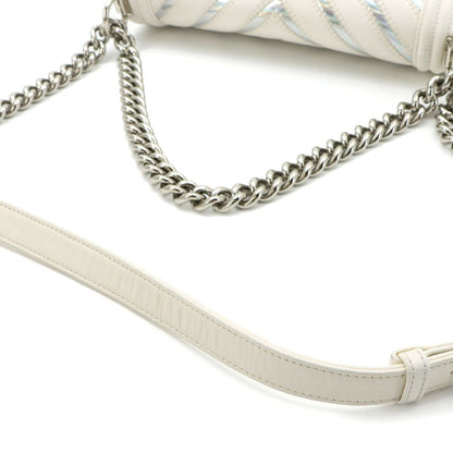 Chanel Chain Shoulder Bag Leather White Chez Blanc Stitch Silver — view 9