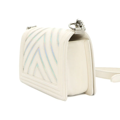 Chanel Chain Shoulder Bag Leather White Chez Blanc Stitch Silver — view 3