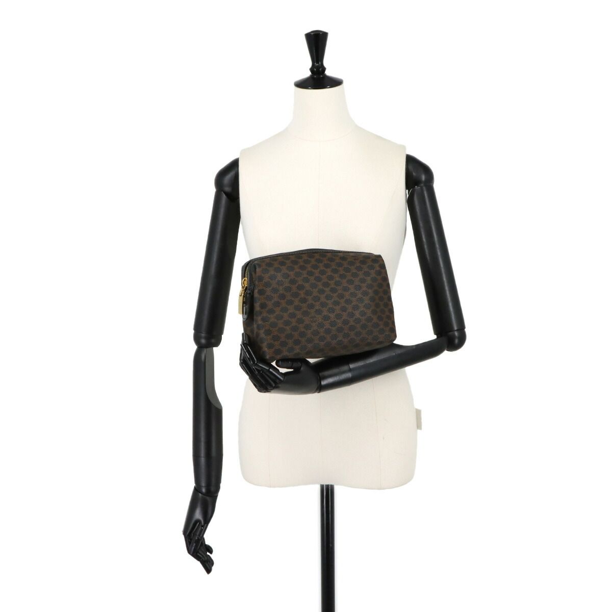 Celine Macadam Pouch Leather Black Gold Vintage — view 9