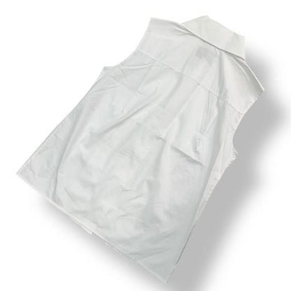 Chanel Top Pintuck Front Sleeveless Shirt Blouse White 36 Cotton — view 2