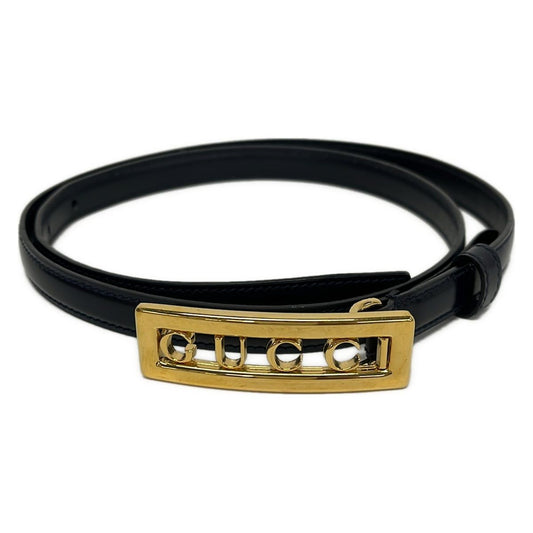 Gucci Belt 85 34 Dark Navy Gold Leather