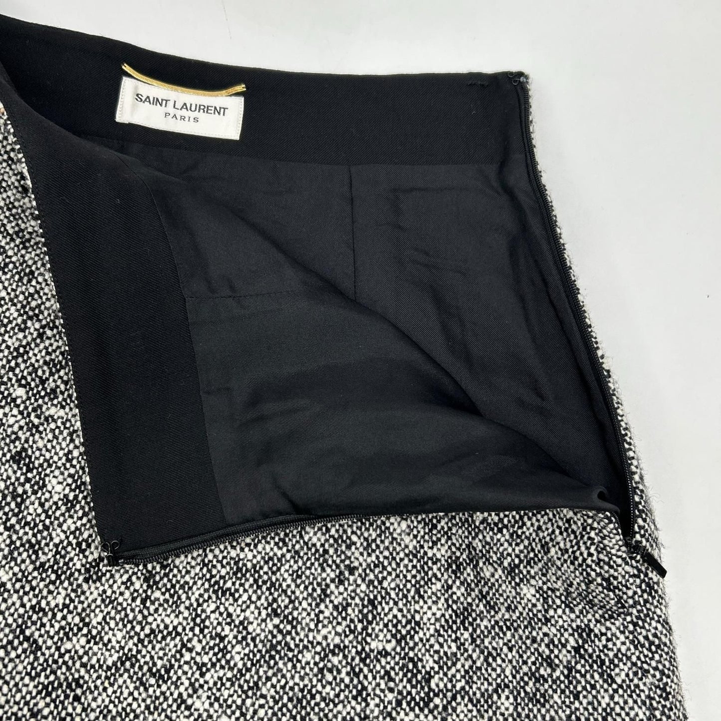 Saint Laurent Paris White Black Wool Tweed Long Skirt 38 — view 7