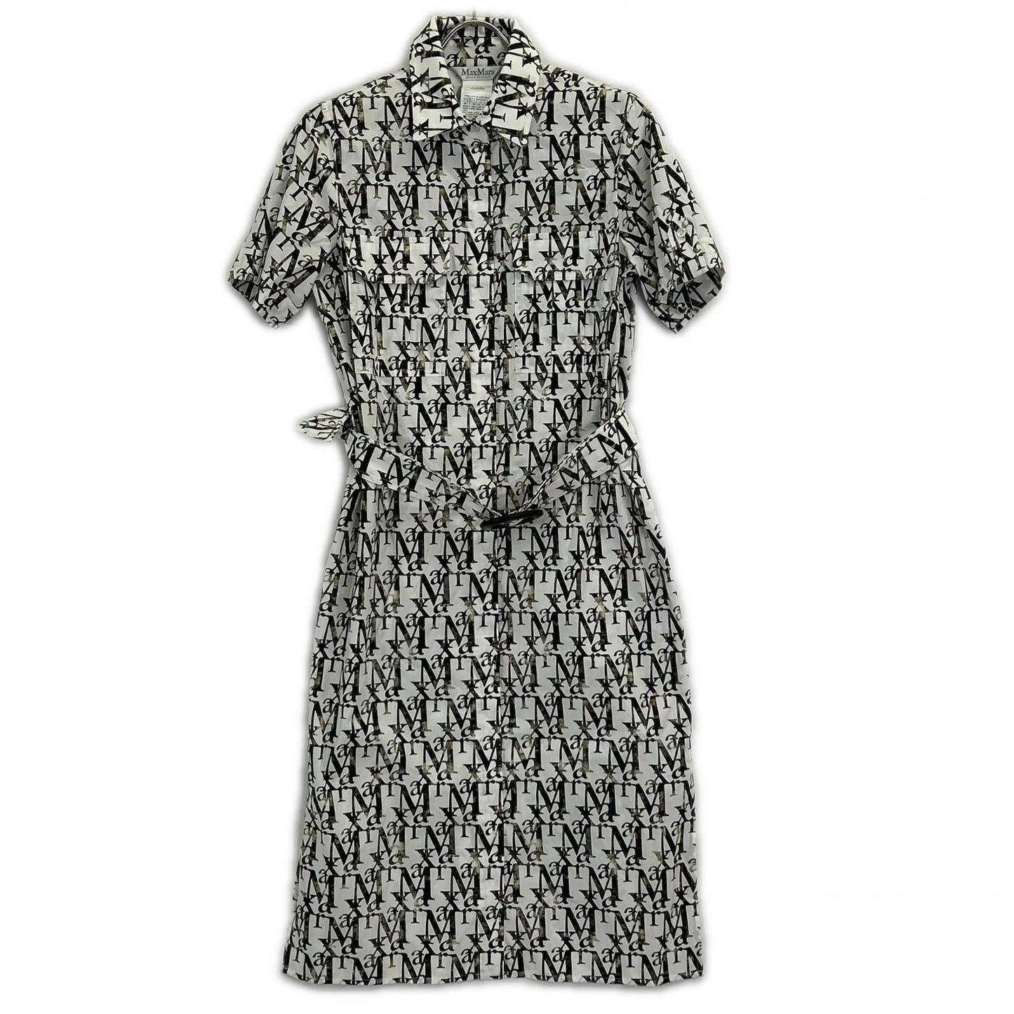 Max Mara White All Over Pattern Logo Short Sleeve Dress 38