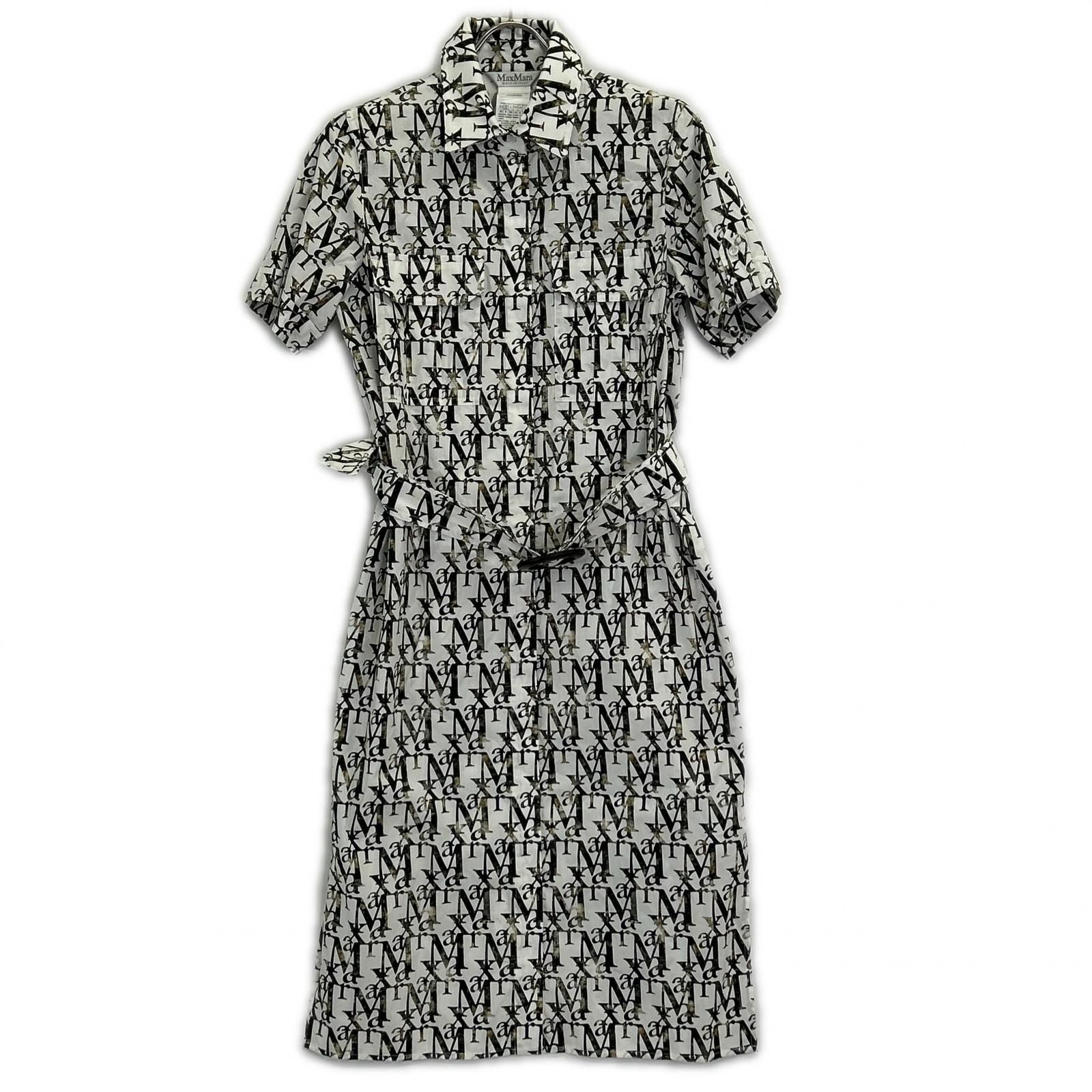 Max Mara White All Over Pattern Logo Short Sleeve Dress 38