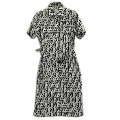 Max Mara White All Over Pattern Logo Short Sleeve Dress 38