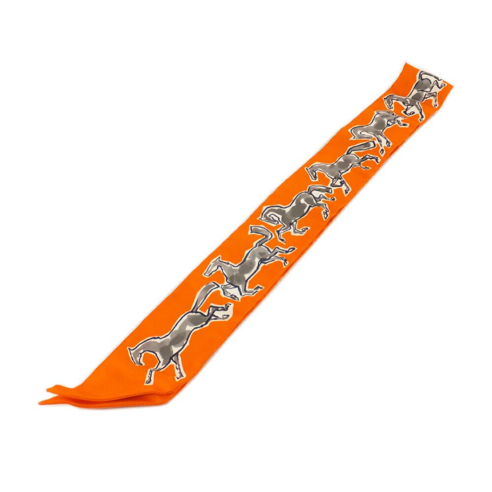 Hermes Heaven Twilly Chevaux en Liberte Horse of Freedom Orange Gray 14 Scarf