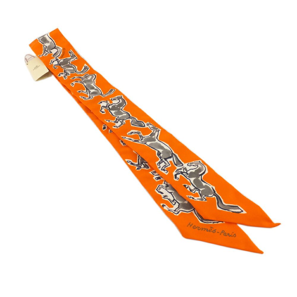 Hermes Heaven Twilly Chevaux en Liberte Horse of Freedom Orange Gray 14 Scarf — view 2