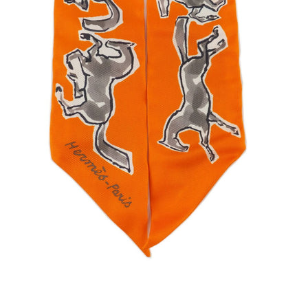Hermes Heaven Twilly Chevaux en Liberte Horse of Freedom Orange Gray 14 Scarf — view 3