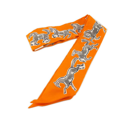 Hermes Heaven Twilly Chevaux en Liberte Horse of Freedom Orange Gray 14 Scarf — view 8