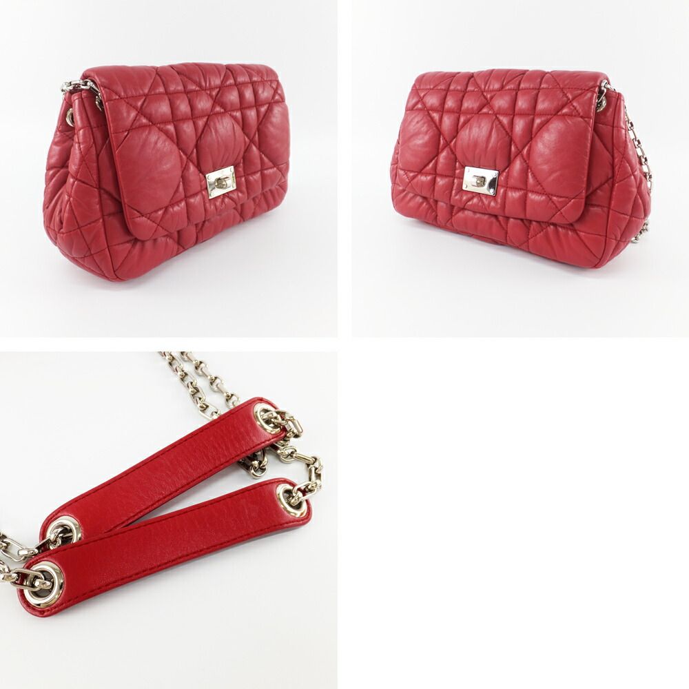 Dior Ten Chain Shoulder Bag Cannage Red Lambskin Silver — view 9