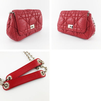 Dior Ten Chain Shoulder Bag Cannage Red Lambskin Silver — view 9