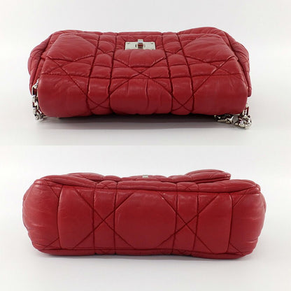 Dior Ten Chain Shoulder Bag Cannage Red Lambskin Silver — view 4