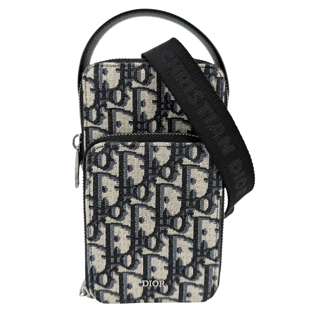Dior Shoulder Bag Blue Rider Micro Pouch 2-Way Crossbody Canvas Leather Navy