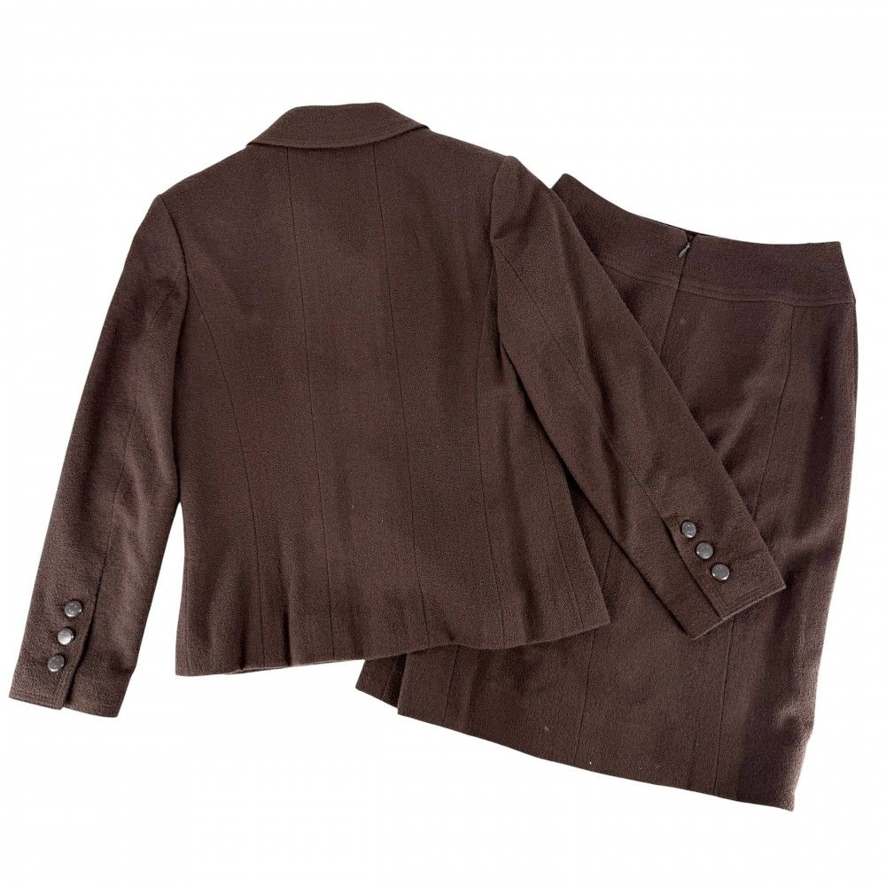 Chanel Set Jacket Skirt Vintage 38 Brown Wool Nylon Spandex Autumn Winter — view 2