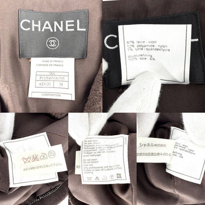 Chanel Set Jacket Skirt Vintage 38 Brown Wool Nylon Spandex Autumn Winter — view 4