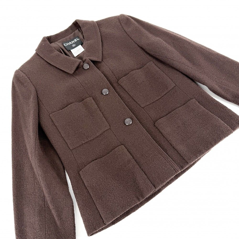Chanel Set Jacket Skirt Vintage 38 Brown Wool Nylon Spandex Autumn Winter — view 3