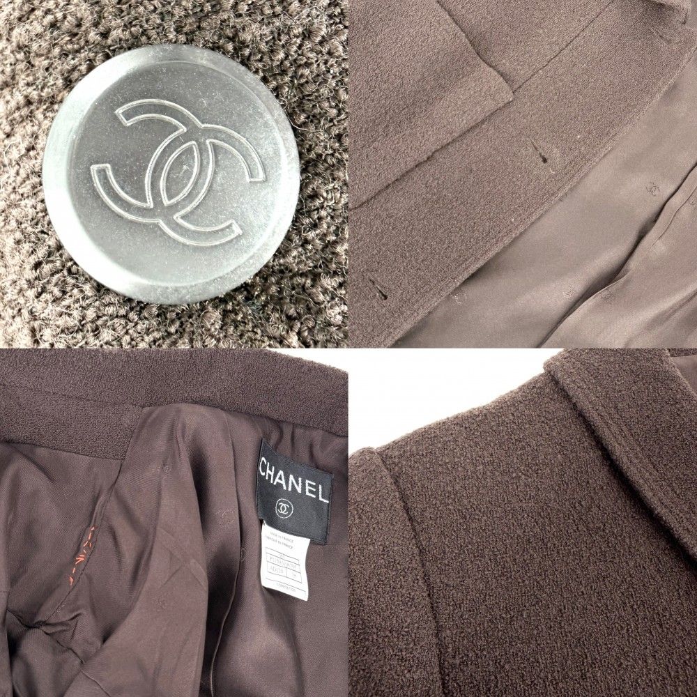 Chanel Set Jacket Skirt Vintage 38 Brown Wool Nylon Spandex Autumn Winter — view 7