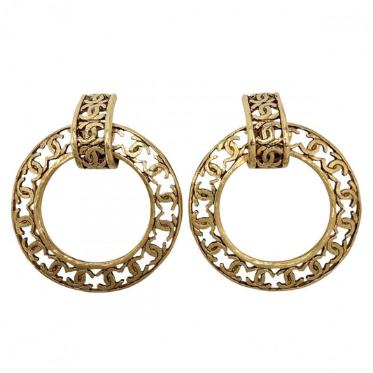 Chanel Earrings CC Logo Vintage Round 2-Way 2 5 Gold
