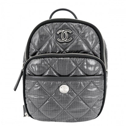 Chanel Quilted Coco Neige Chain Shoulder Lame Backpack CC Logo Nylon Gray Silver